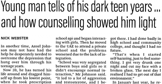 Young man tells of his dark teen years and how counselling showed him light – The National
