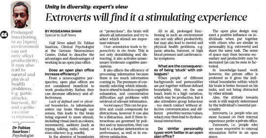 Neuro-Psychological Advantages and Disadvantages of Working in An Open Plan Office